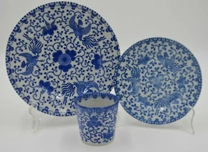 Set of Two Blue and White Japanese Plates and One Saki Cup - Picture 1 of 12