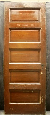 29"x79" Antique Vintage Old Exterior Interior SOLID Wood Wooden Door 5 Panels - Image 1 of 3