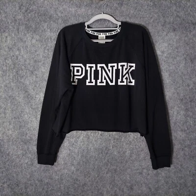 Sudadera Victoria Secret Rosa L Corte Recortado Negra Larga Slv Polar Logo Salón Foto 1 de 4