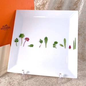 Hermes Paris Porcelain Dish Plate Tray MESCLUN Tableware Green Leaf 19 cm w/Case - Picture 1 of 14