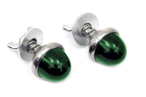 Green Glass Gum Drop License Plate Reflector Set of 2 for Harley or Custom - Picture 1 of 4