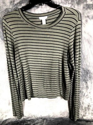 Suéter para mujer Full Tilt verde/negro a rayas manga larga pulóver Foto 1 de 4