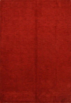 Contemporary Solid Red Gabbeh Oriental Area Rug Hand-Knotted Wool Carpet 7'x10' - Image 1 of 4