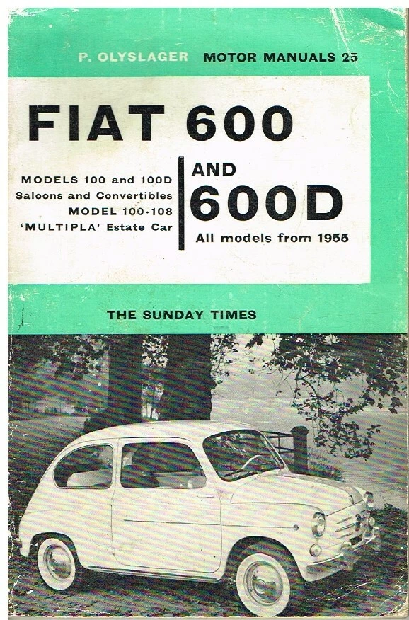 FIAT 600 & 600D INCL MULTIPLA & CONVERTIBLE 1955-62 OWNERS REPAIR HANDBOOK - Image 1 of 1