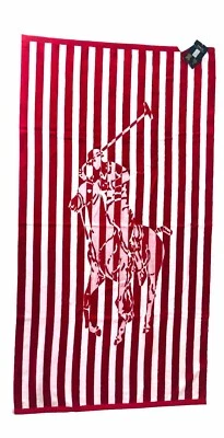 Polo Ralph Lauren Finney Large Big Pony Beach Towel 35 x 66 Red Striped - Image 1 of 4