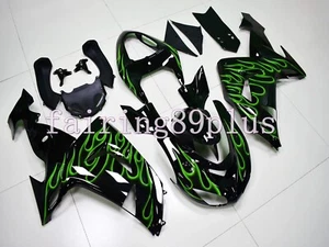 Black Candy Green Flame ABS Injection Fairing Kit Fit for 2006 2007 Ninja ZX10R - Picture 1 of 8