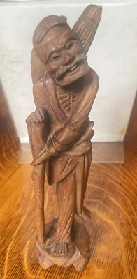 中国古董手工雕刻硬木雕塑,9 英寸  — 第 1/4 张图片