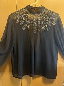 Forever 21 Sheer Black Lace Neck Gold Embroidered Shirt Blouse Y2K style - Picture 1 of 14