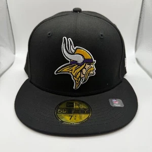 New Era 59FIFTY Minnesota Vikings Classic Black Fitted Hat Size 7 3/8 - Picture 1 of 5