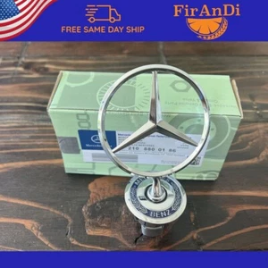 Mercedes Benz Logo Hood Star Emblem Badge Chrome/Blue Ornament Front Bonnet - Picture 1 of 5