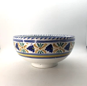 Talavera Hand Painted Serving Bowl Pottery White Blue Floral Signed 7" - Picture 1 of 6