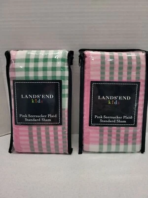 Lands End Kids Berry Pink Seersucker Juego de 2 farsas estándar 100 % algodón  Foto 1 de 4