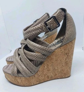 Sandalias de cuña Tory Burch Jeanine con estampado de serpiente correa de cuero corcho para mujer talla 7M - Imagen 1 de 16