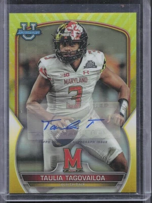 2022 Bowman University Chrome #3 Taulia Tagovailoa Auto Yellow #/75 - Image 1 of 2