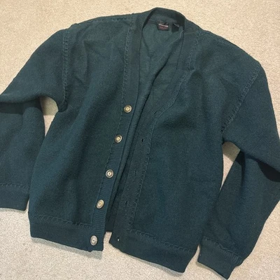 Vintage Cardigan Sweater Size S STRUCTURE Green Textured 3D Heavy Knit 80s 90s - Image 1 of 4