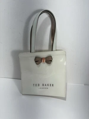 Ted Baker Alacon White Bag Tote Brown Rose  Bow Large Icon Purse RARE Color - Image 1 of 4