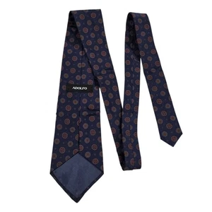 ADOLFO Silk Geometric Pattern Necktie Navy Blue Made in Italy Luxury Accessory  - Picture 1 of 10