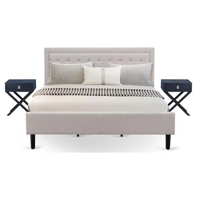 East West Furniture Fannin Juego de Dormitorio King Madera 3 Piezas en Beige Niebla/Blanco Foto 1 de 4