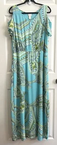 CHICO'S Women's Cold Shoulder Blue Paisley Sienna Maxi Dress Sz 2 Large NWT - Picture 1 of 13