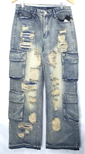 Rockstar Original Peppe Herren Baggy Cargo Blue Washed Distressed Grunge Jeans 32 - Bild 1 von 11