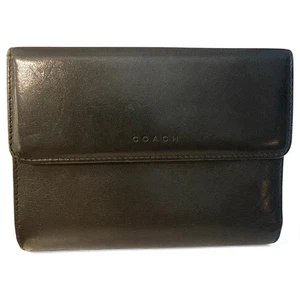 Cartera Coach de cuero negra triple pliegue bolsa para monedas cierre a presión - Imagen 1 de 4