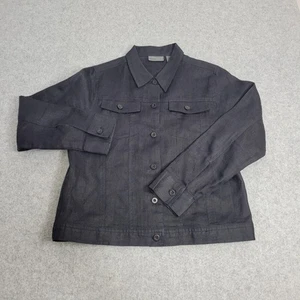 Relativity Linen Shirt Womens Petite Medium Black Button Front Casual Beach - Picture 1 of 12