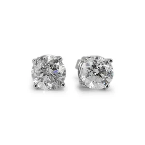 14K White Gold 4-Prong Screw Back 1.90ct Diamond Stud Earrings - Picture 1 of 6
