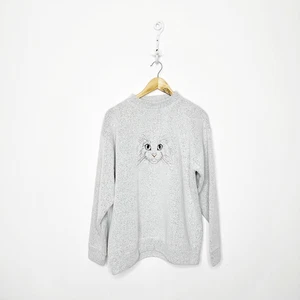 Felpa vintage anni 90 streetwear donna L gatto gattino spugna tessuto grigio erica USA - Foto 1 di 6