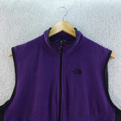 Винтажный мужской флисовый жилет North Face фиолетовый черный на молнии без рукавов для улицы - Изображение 1 из 4