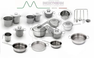 MAXI SET BATTERIA PENTOLE ACCIAIO INOX 18/10 INOXTHERM 30 Pz. OFFICINE PRANDELLI - Immagine 1 di 4