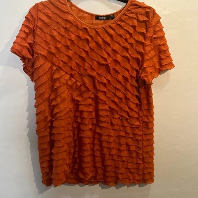 Elementz Women's Orange Short Sleeve Frilly Blouse Size XL - Image 1 of 4