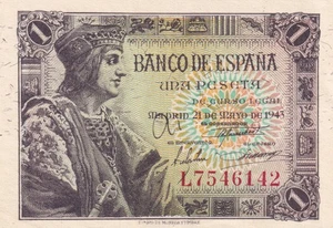 SPAIN 1 Peseta 1943 P-126a AUNC Banknote - Picture 1 of 4