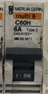 Merlin Gerin Schneider Multi 9 C60H 6A Type 2 240/415V M9 BS 3871 25587 - Picture 1 of 2
