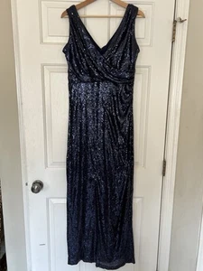 Betsy and Adam Womens Blue Sequined Evening Dress Gown Women 14 - Picture 1 of 7