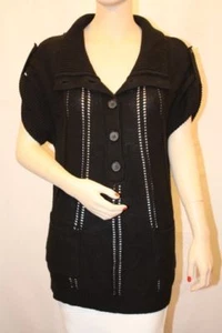 NEW BCBGMAXAZRIA BLACK POINTELLE RIBBED SWEATER SIZE XS - Picture 1 of 6
