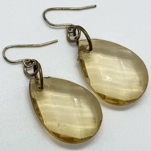 VTG AMBER FACETED LUCITE PEAR TEAR DRIP 1970’s DANGLE HOOK EARRINGS - Picture 1 of 9