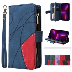 Flip Splice Leather Wallet Phone Case For iPhone 11 12 13 14 15 16 Pro Max XR XS - Picture 1 of 56