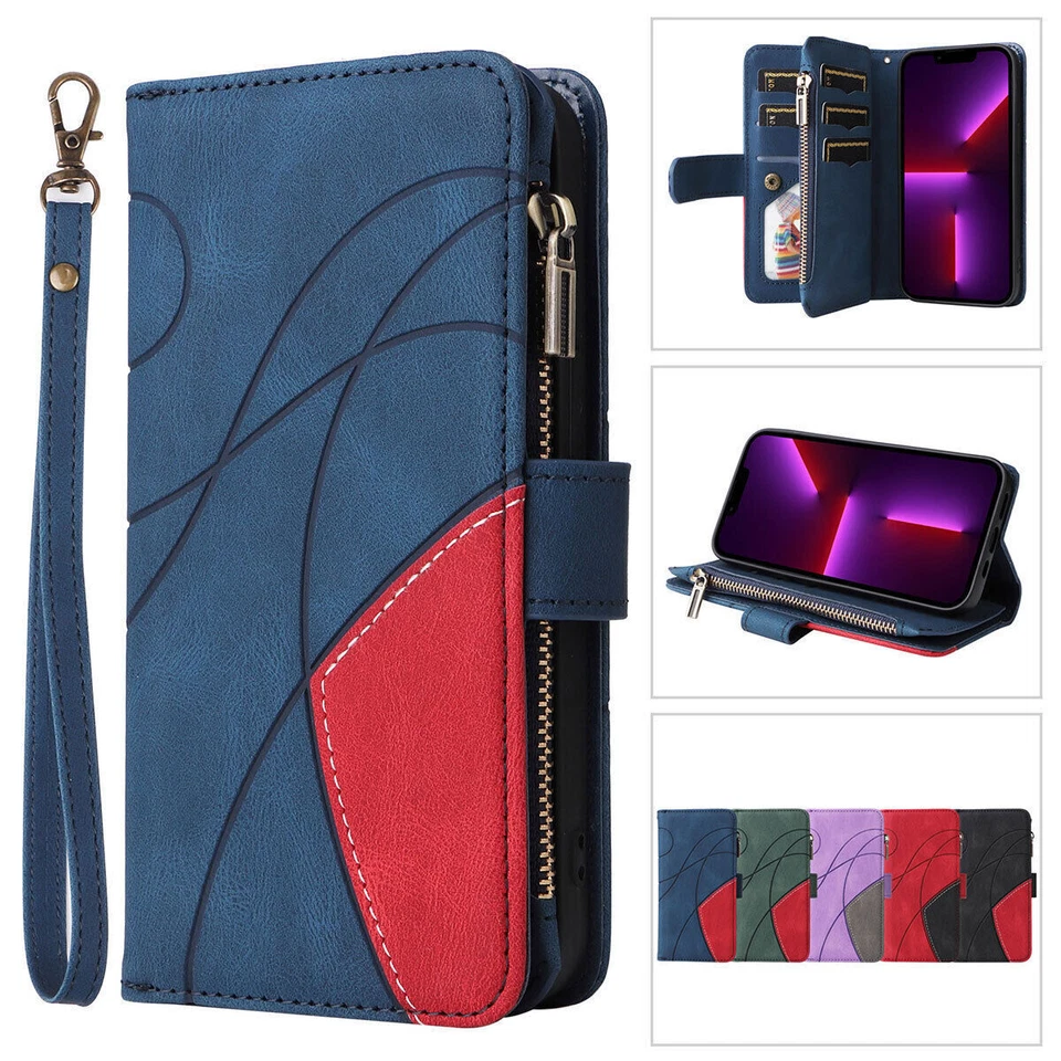 Splice Leather Wallet Flip Phone Case For iPhone 11 12 13 14 15 16 Pro Max XR XS - Image 1 of 4