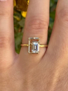 Smaragdschliff farblos Moissanit Baguette Statement Ring Unikat Verlobungsring - Bild 1 von 10