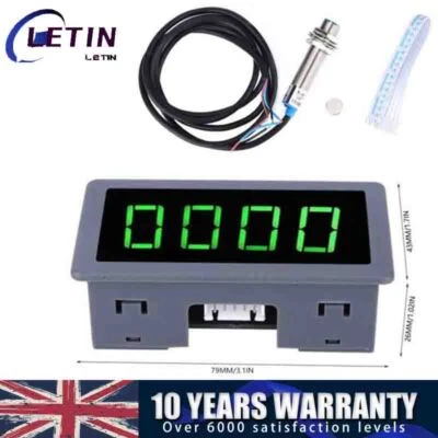 24V 4 Digital Green LED Tachometer RPM Speed Meter+Hall Proximity Switch Sensor - Image 1 of 4