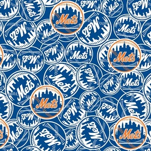 MLB New York Mets Logo verpackt Baumwollstoff von 1/2 Yard Major League Baseball - Bild 1 von 1