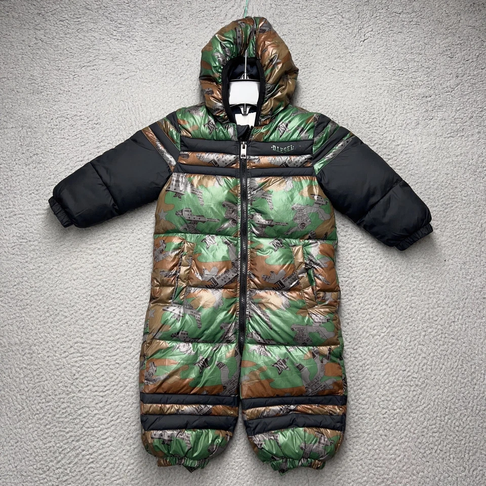 Diesel Snow Suit Baby 18 Mos Green Camo Full Zip Hooded Outdoor Winter Insulated - Image 1 of 4