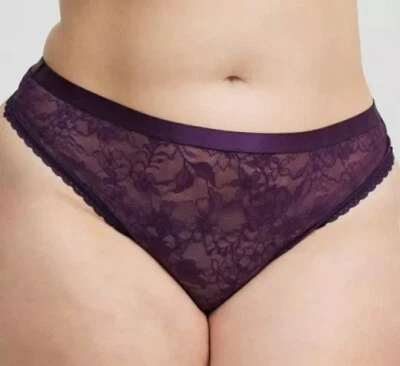 Torrid Sexy Purple Open Gusset Aria Lace Thong Panty Plus Size 1X, 14/16 - Image 1 of 4
