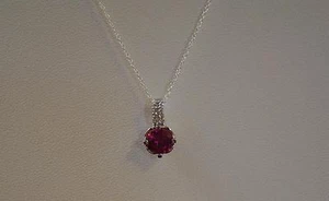 Vintage Round Cut Ruby Sapphire Pendant Sterling Silver Chain Necklace Box GY14 - Picture 1 of 11