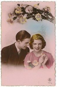 Engagement Wedding French Greetings Postcard Tinted Pink J.G. Paris - Picture 1 of 2