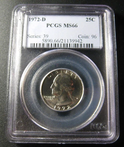 1972-D PCGS MS66 WASHINGTON QUARTER  25c - BRIGHT WHITE - FREE SHIPPING Cover