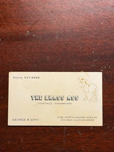 Tarjeta de visita de colección The Brass Ass Chicago Illinois North Laramie Avenue Cocktails - Imagen 1 de 2
