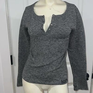 Kindly Yours Sweater Youth L Grey Henley Pullover Ribbed Knit Stretch - Picture 1 of 5