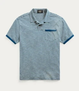 RRL Ralph Lauren White Indigo Striped Cotton Polo Jersey Men's XL Extra-Large - Picture 1 of 3