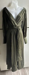 Banana Republic Dark Green Long Sleeves V Neck Waist Tie Long Evening Dress 2 - Picture 1 of 13